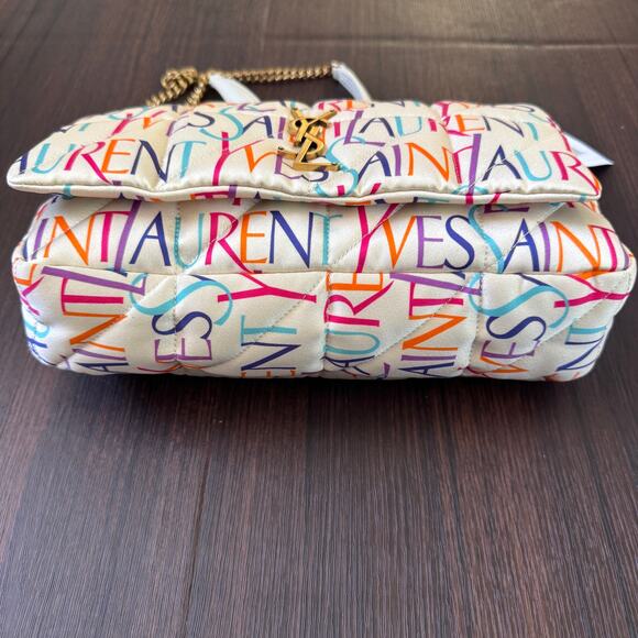 YSL Saint Laurent Jamie Medium Logo Print Quilted Silk Crossbody Handbag - Picture 2 of 13